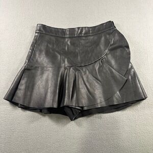 Pookie & Sebastian Black Faux Leather Ruffle Skort Mini Y18903 Womens Small